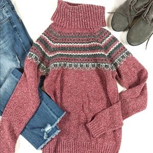 Columbia Maroon Patterned Turtleneck Sweater